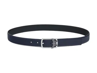 Pre-owned Mcm Men's  Logo Leather Belt In Navy Blue/black In Multi