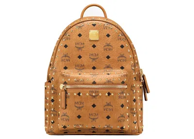 Pre-owned Mcm Men's  Stark Studded Outline Backpack In Visetos Cognac
