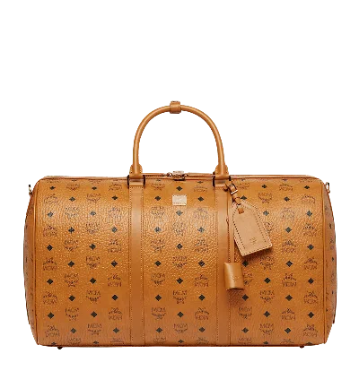 Pre-owned Mcm Men's  Traveler Weekender Visetos Large In Cognac In Brown