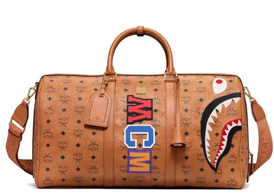 Pre-owned Mcm Men's  X Bape Shark Weekender Visetos In Cognac