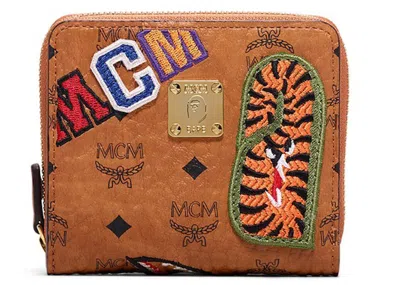 Pre-owned Mcm Men's  X Bape Shark Zip Wallet Visetos Mini In Cognac