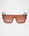 Mcm Men's Mw0011m Acetate Rectangle Sunglasses In Shiny Light Browngradient Brown