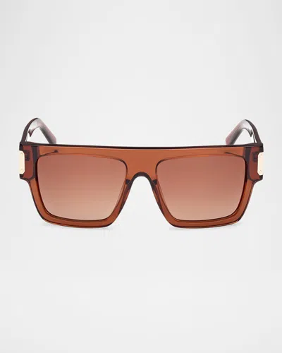 Mcm Men's Mw0011m Acetate Rectangle Sunglasses In Shiny Light Browngradient Brown