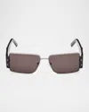Mcm Men's Mw0012m Metal Rectangle Sunglasses In Shiny Dark Rutheniumsmoke
