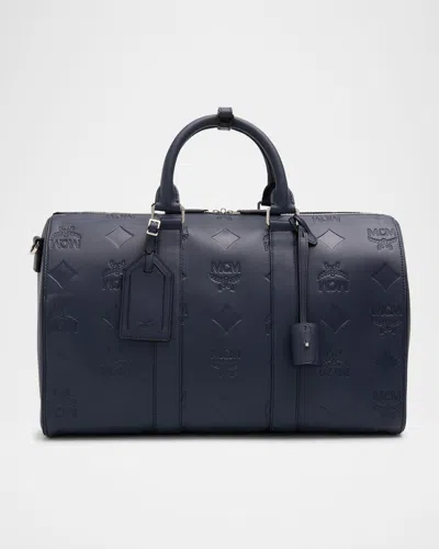 Mcm Men's Ottomar Small Embossed Leather Duffel Bag In Navy Blazer