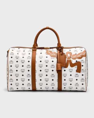 Mcm Men's Ottomar Weekender Bag In Mega Laurel Visetos In White