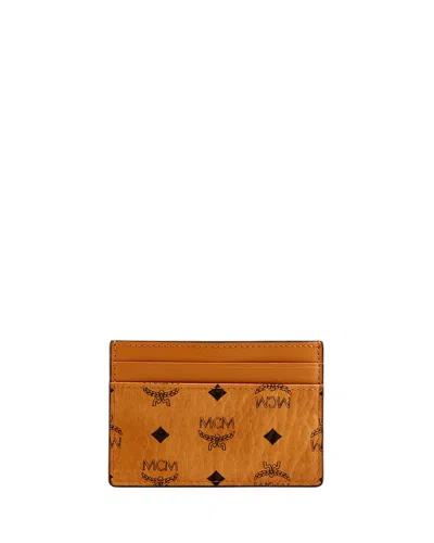 Mcm Men's Signature Visetos Mini Card Case In Cognac