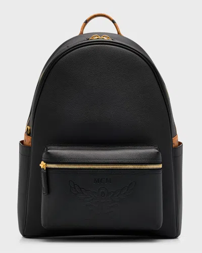 Mcm Men's Stark Medium Embossed Leather Backpack In Black