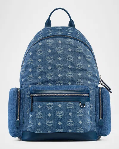 Mcm Men's Stark Medium Denim Monogram Backpack