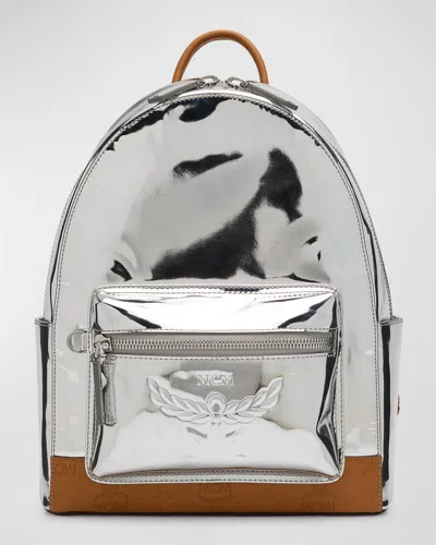 Mcm Men's Stark Small Leather Backpack In Metallic