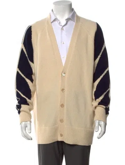 Pre-owned Mcm Merino Wool Colorblock Pattern Cardigan W/ Tags In Neutral