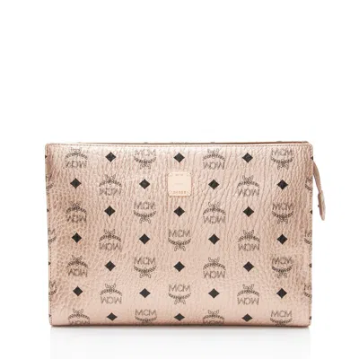 Mcm Metallic Visetos Medium Zip Pouch In Gold