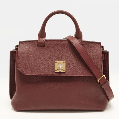 Pre-owned Mcm Milla Flap Burgundy Leather Top Handle Bag