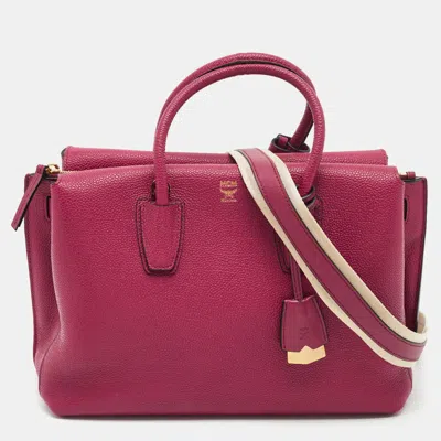 Pre-owned Mcm Milla Medium Magenta Leather Tote In Pink