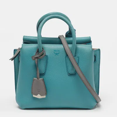 Pre-owned Mcm Milla Park Avenue Mini Light Blue/grey Leather Tote