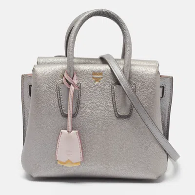 Pre-owned Mcm Milla Park Avenue Mini Silver Leather Tote