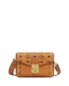 Mcm Small Millie Visetos Water Resistant Leather Crossbody Bag In Cognac
