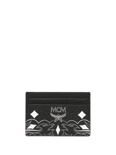 Mcm Mini Aren Bandana-print Cardholder In Black