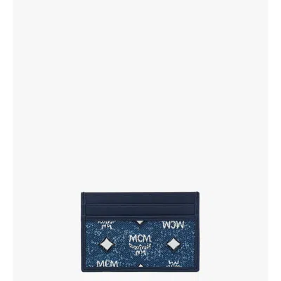 Mcm Mini Aren Card Case In Denim Visetos In Blue