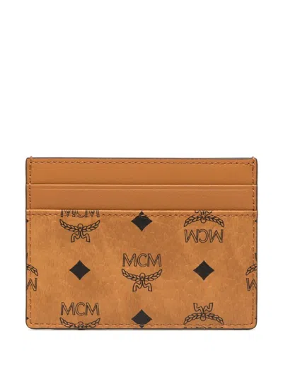 Mcm Mini Aren Cognac Canvas Card Case