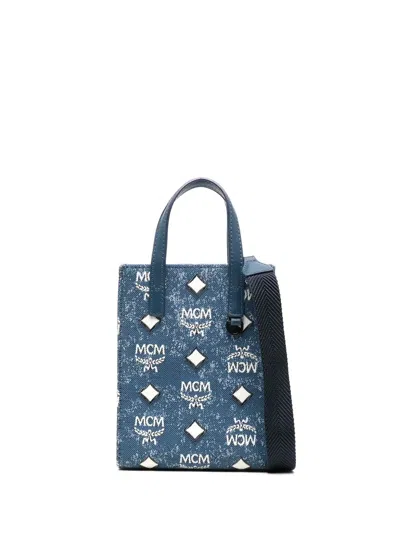 Mcm Mini Denim Messenger Bag In Blue