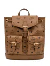 Mcm Monogram Buckle Backpack In Brown