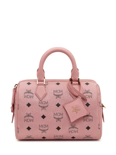 Mcm Structured Top Handle Handbag With Detachable Strap In Pink