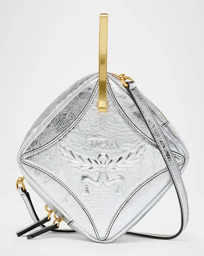 Mcm Mini Diamond Metallic Leather Crossbody Bag In Silver