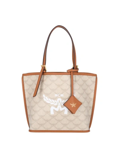 Mcm Mini Himmel Lauretos Monogram Pattern Tote Bag In Nude