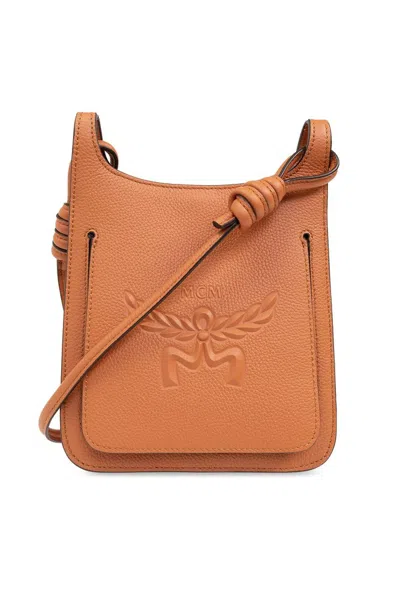 Mcm Mini Himmel Logo Embossed Hobo Bag In Brown