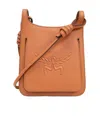 Mcm Mini Himmel Logo Embossed Hobo Bag In Brown