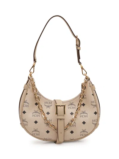 Mcm Mini Hobo Handbag In Beige/black Logo