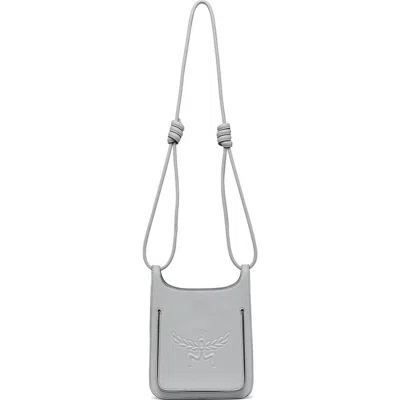 Mcm Mini Lauretos Leather Hobo Bag In Ice Gray