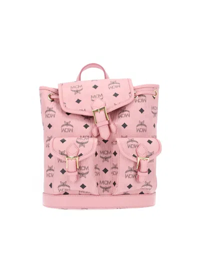 Mcm Mini Logo Print Backpack In Pink