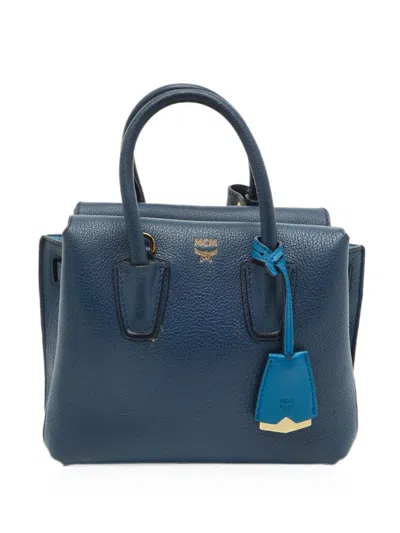 Pre-owned Mcm Mini Milla Leather Tote Bag In Blue