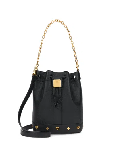 Mcm Mini Pina Logo-plaque Bucket Bag In Black