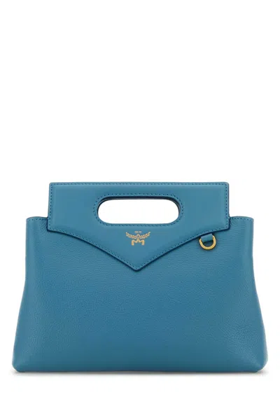 Mcm Mini Soft Diamond Leather Handbag With Golden Hardware In Blue