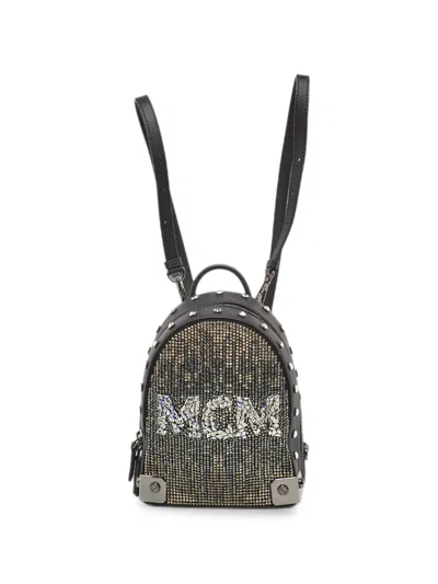 Pre-owned Mcm Mini Stark Bebe Boo Crystal-embellished Backpack In Black