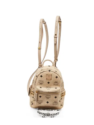 Pre-owned Mcm Mini Stark Visetos Backpack In Neutrals