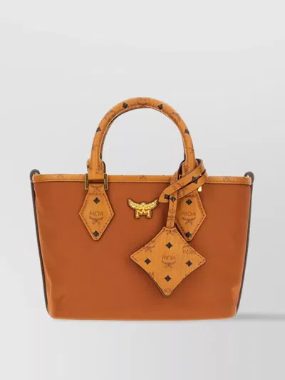Mcm Mini Structured Nylon Handbag With Top Handles In Orange