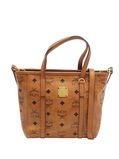 Pre-owned Mcm Mini Toni Visetos Tote Bag In Brown