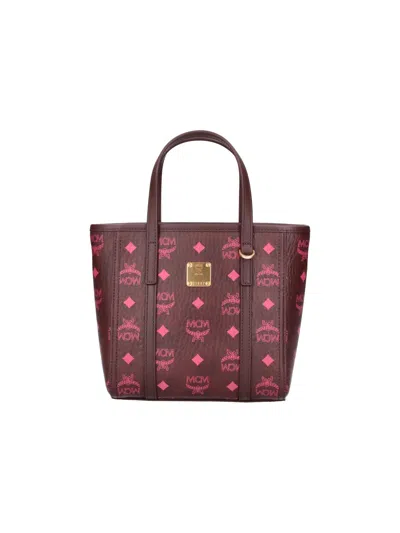Mcm Tote Bag Gold Tone Hardware Shoulder Strap In Burgundy