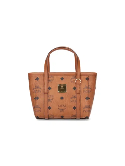 Mcm Mini Tote Bag With Zip Closure In Brown
