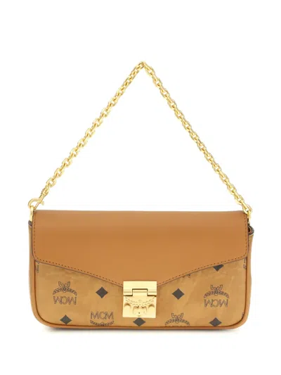 Mcm Mini Tracy Logo Chain Leather Cross Body Bag In Orange