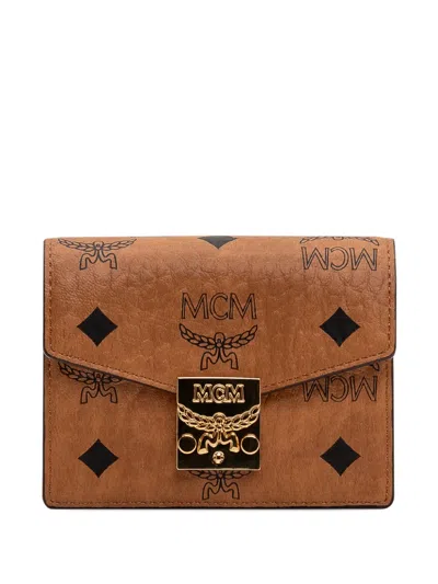Mcm Mini Tracy Logo-pattern Wallet In Brown