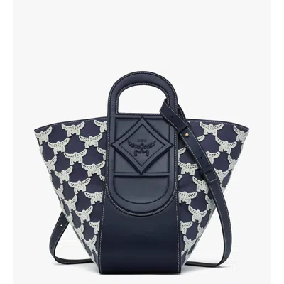Mcm Mode Travia Tote In Leather And Laurel Flocking In Blue