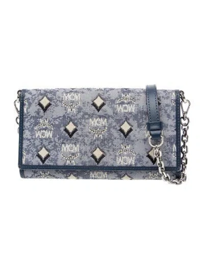 Pre-owned Mcm Monogram Aren Crossbody In Blue