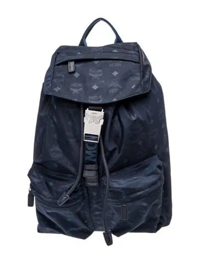 Pre-owned Mcm Monogram Backpack In Blue