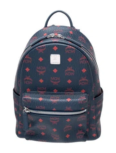 Pre-owned Mcm Monogram Backpack In Blue
