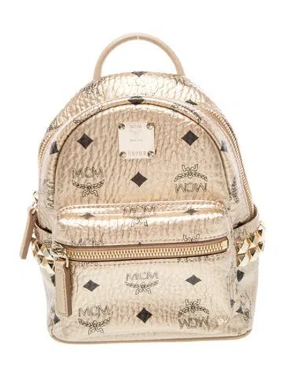 Pre-owned Mcm Monogram Backpack In Gold/metallic